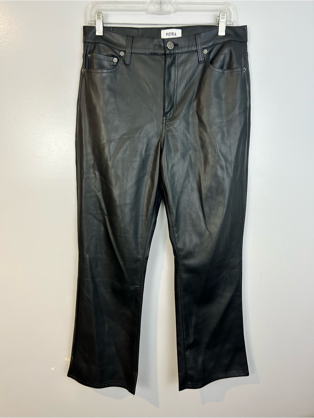 Pistola Cassie High Rise Straight Leg Faux Leather Pants Black Noir Size 30